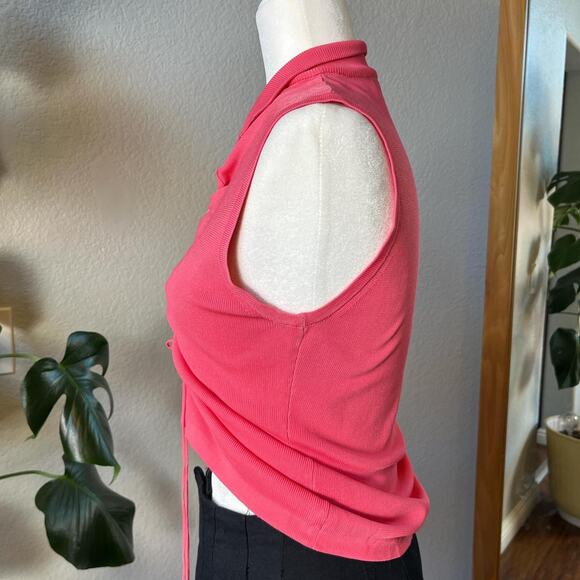Y2K Pink Ruched Drawstring Top Collared Crop - Picture 4 of 8